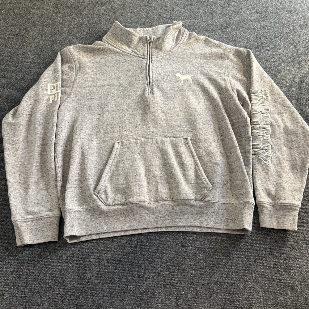 PINK Victoria's Secret Gray Quarter Zip Pullover Sweatshirt Large 2014 Logo